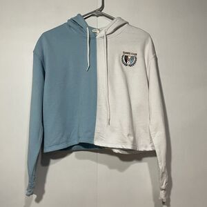 Blue White Cropped Hoodie Womens Medium Long Sleeve Sweatshirt‎ Preppy Academia